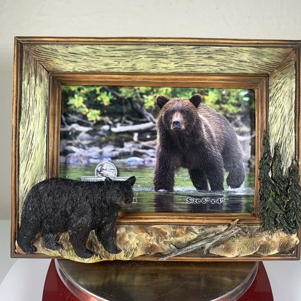 Rivers Edge Black Bear 3D 4” X 6” Picture Frame Hand painted Hang or Stand CIB